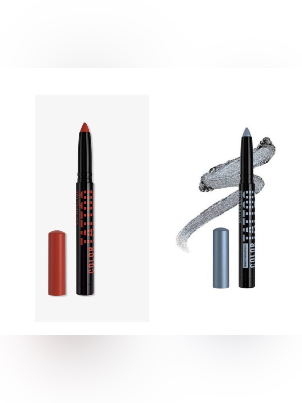 Maybelline Color Show Eyeshadow Sticks — Silver & Brick Red
